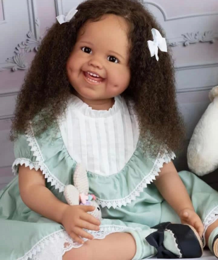 Custom Made 32inch Reborn Baby Dimple With Hand-Rooted Curly Long Hair Painted Kit with cloth body with connectors