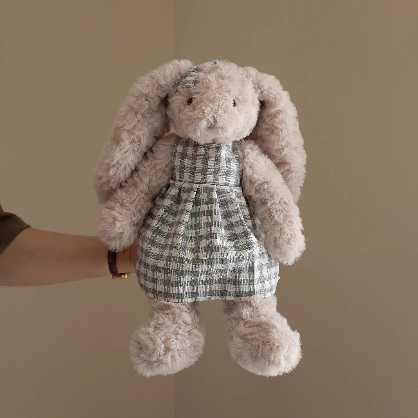 Vesta Retro Terry Cloth Bunny Plush with Handmade Outfit | 30cm Stuffed Animal Doll (Sweater, Dress, Plaid Skirt Options)