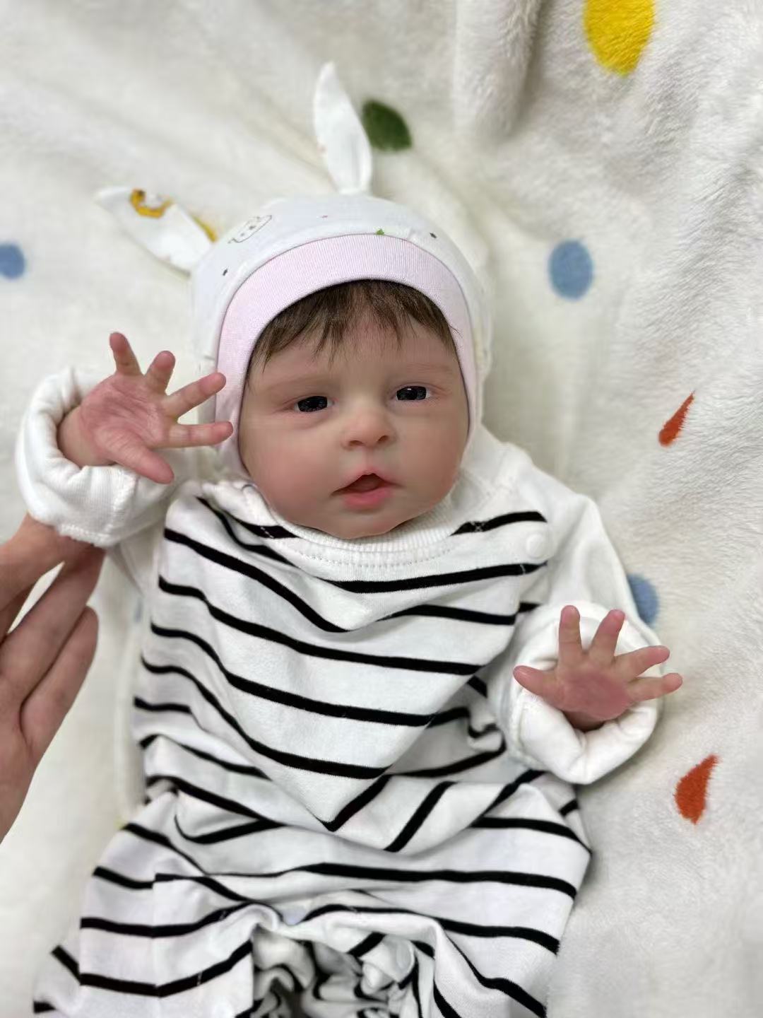 Handmade Custom Made Realistic Reborn Baby Doll Levi Awake  - 18 Inch Lifelike Silicone Baby with Hand-Rooted Hair