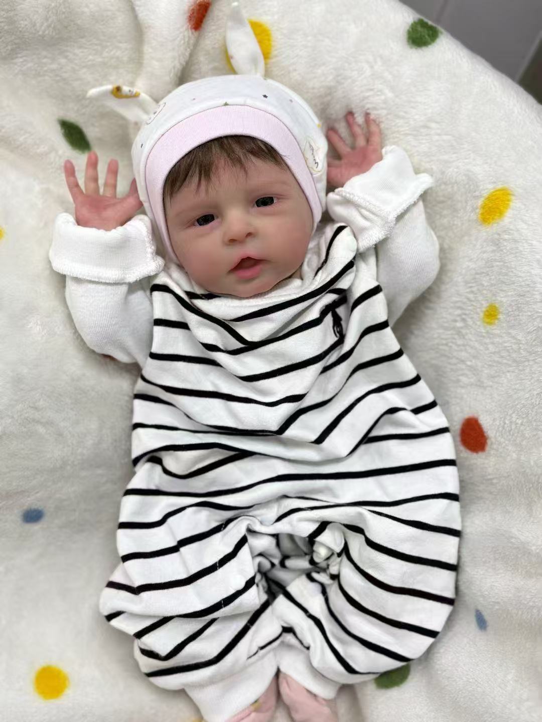 Handmade Custom Made Realistic Reborn Baby Doll Levi Awake  - 18 Inch Lifelike Silicone Baby with Hand-Rooted Hair