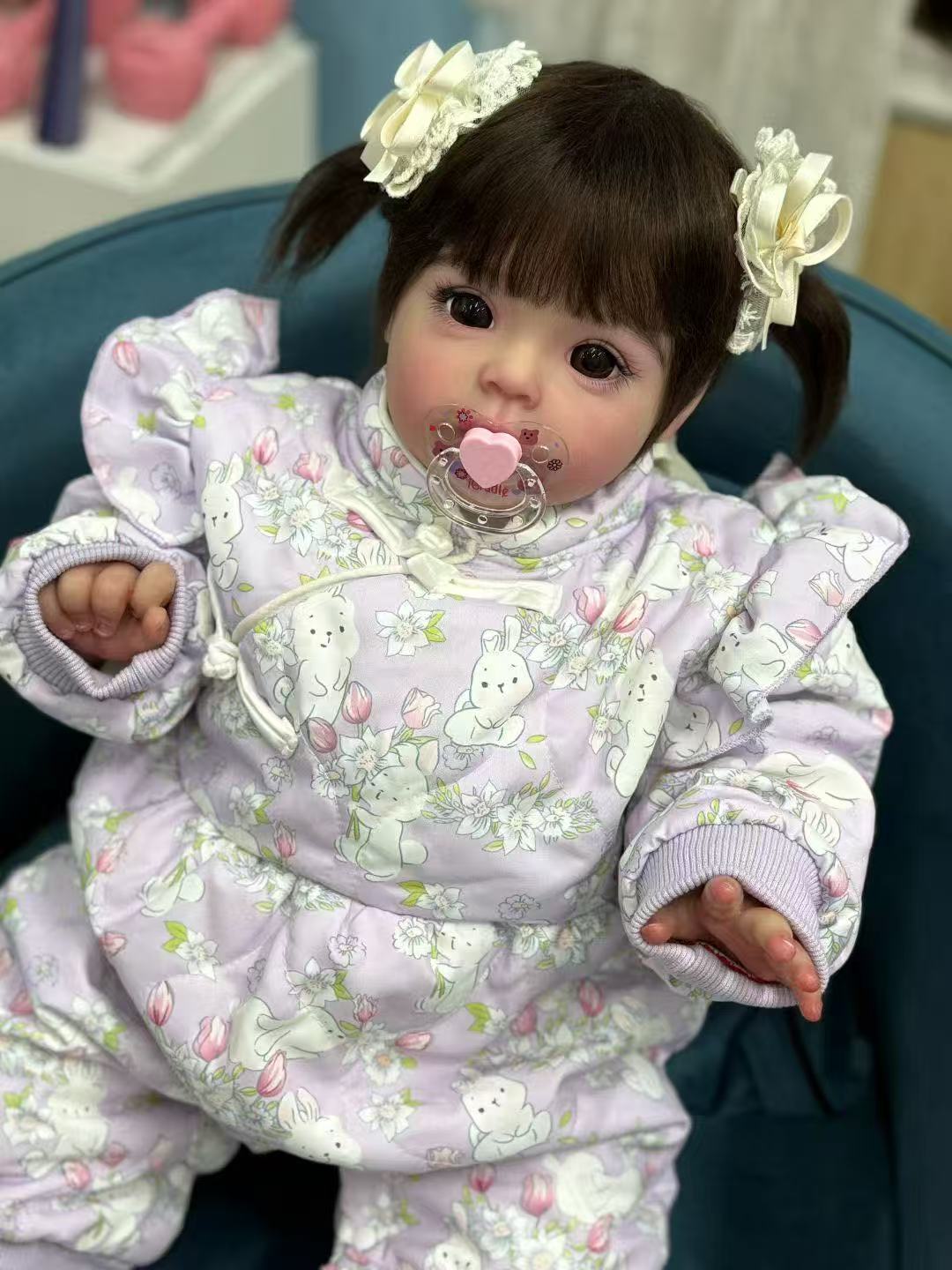 Handmade Custom Made Realistic Reborn Baby Doll Suesue- 24 Inch Lifelike Silicone Baby with Hand-Rooted Hair