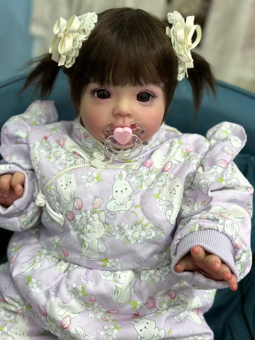 Handmade Custom Made Realistic Reborn Baby Doll Suesue- 24 Inch Lifelike Silicone Baby with Hand-Rooted Hair