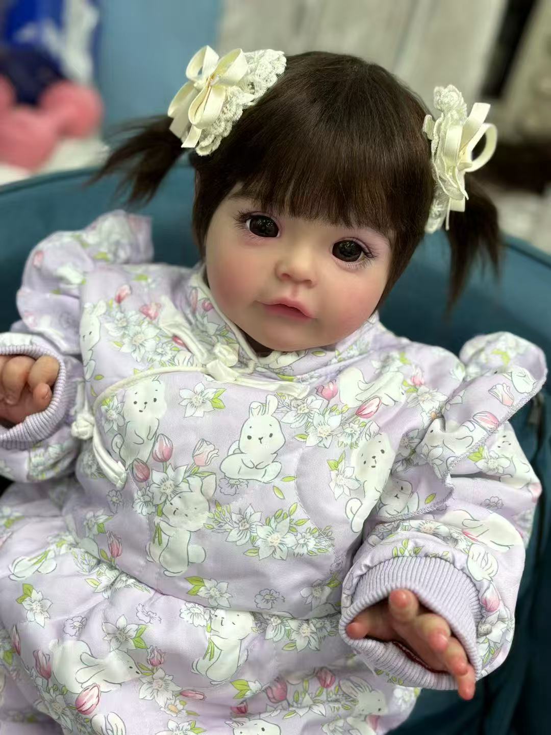 Handmade Custom Made Realistic Reborn Baby Doll Suesue- 24 Inch Lifelike Silicone Baby with Hand-Rooted Hair