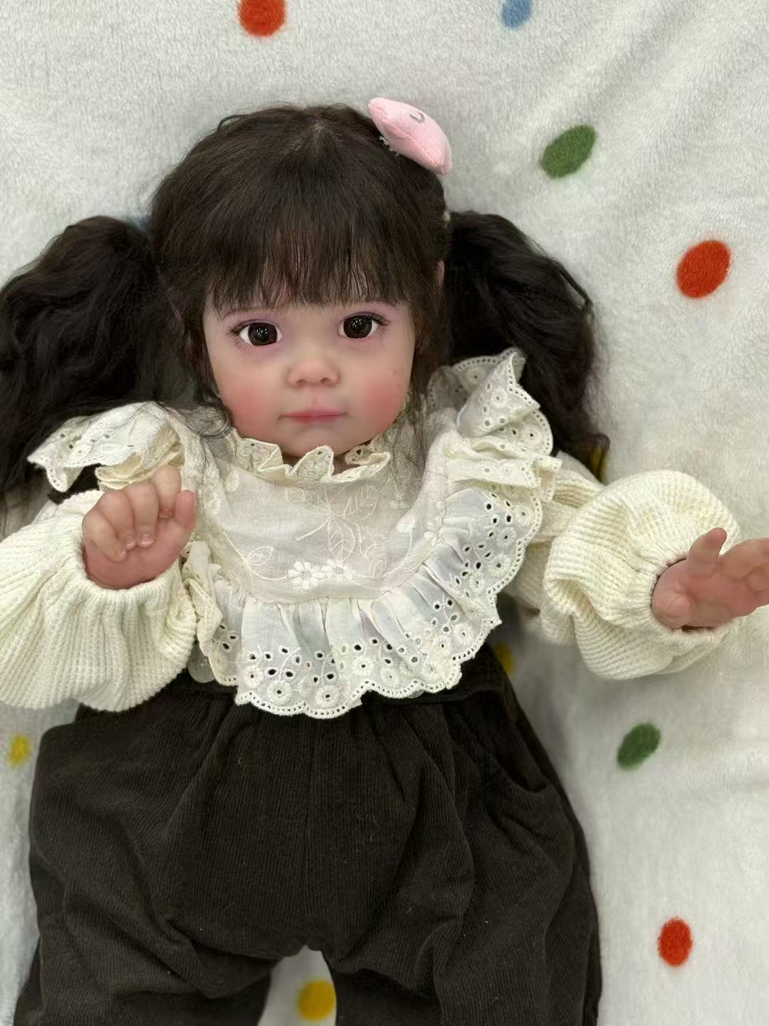 Handmade Custom Made Realistic Reborn Baby Doll Maggie - 21 Inch Lifelike Silicone Baby with Hand-Rooted Hair