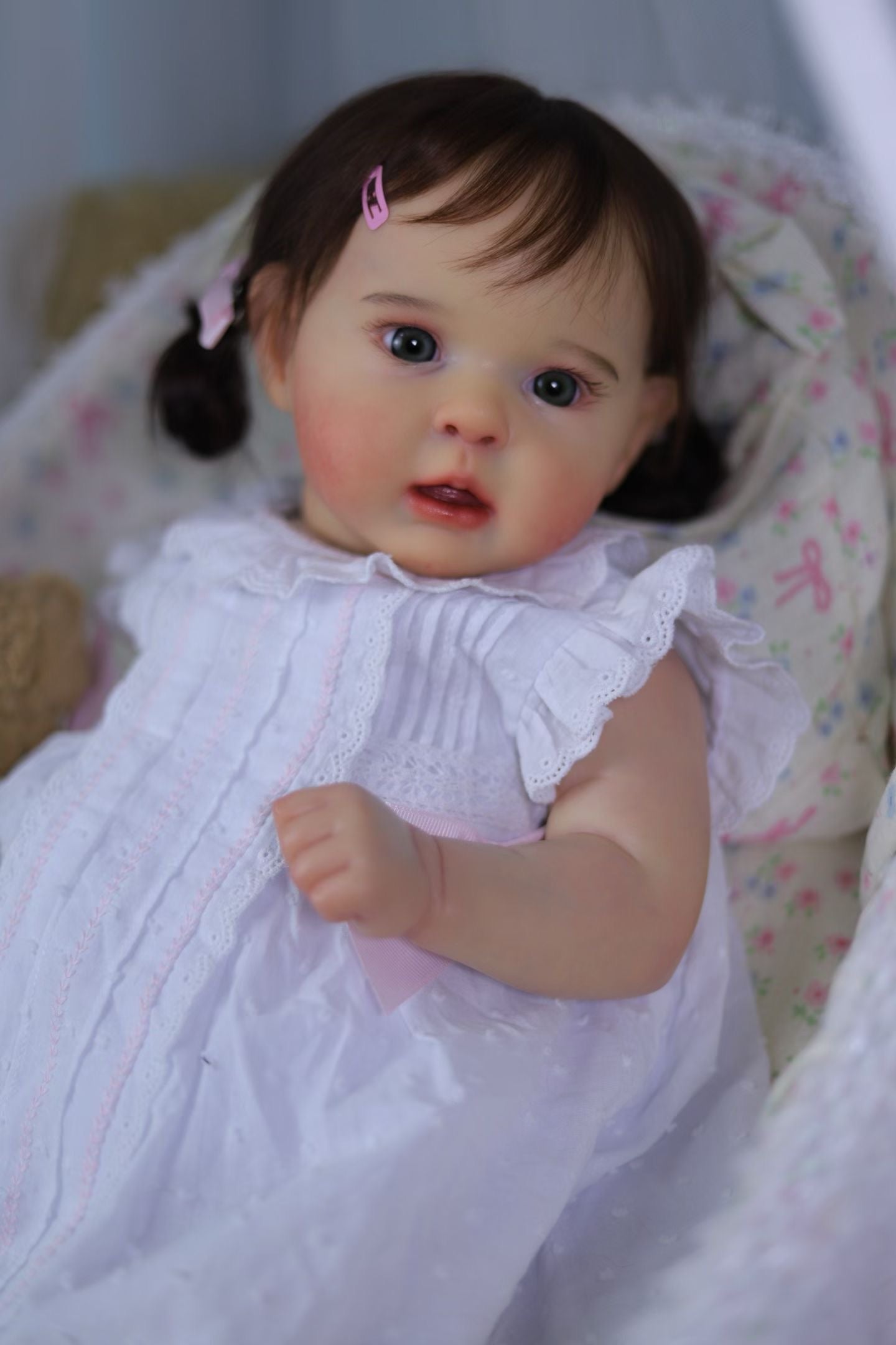 Reborn Baby Ward with hand-rooted mohair Real Photos in stock Artist Genesis Painted