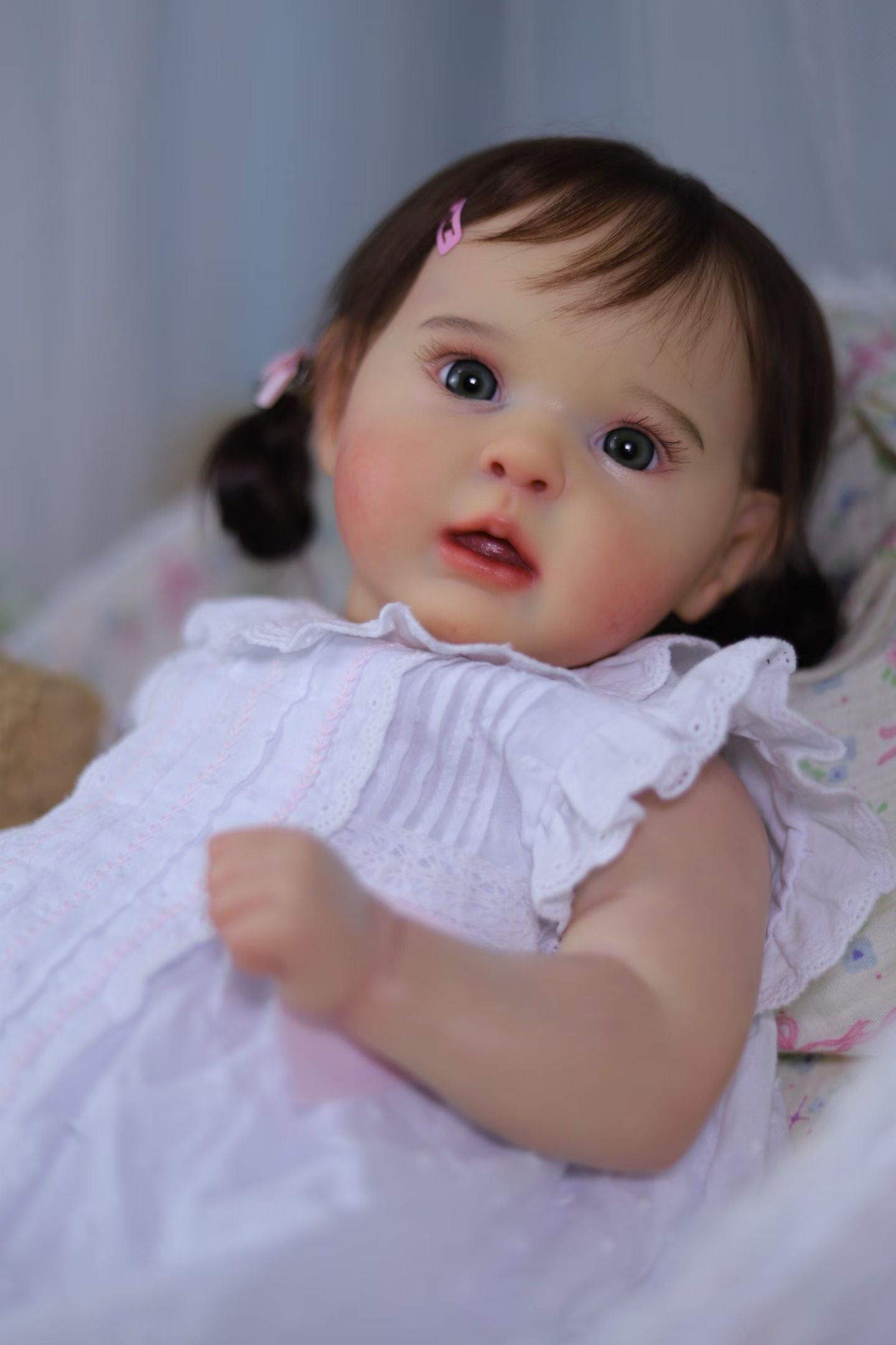 Reborn Baby Ward with hand-rooted mohair Real Photos in stock Artist Genesis Painted