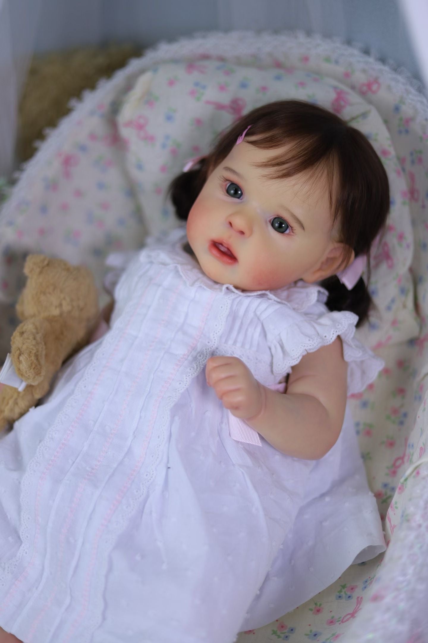 Reborn Baby Ward with hand-rooted mohair Real Photos in stock Artist Genesis Painted