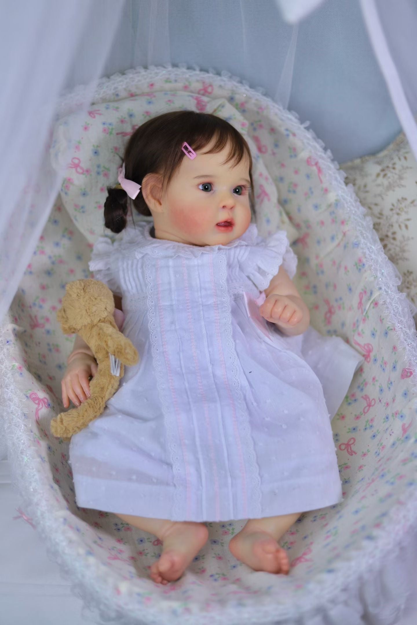 Reborn Baby Ward with hand-rooted mohair Real Photos in stock Artist Genesis Painted