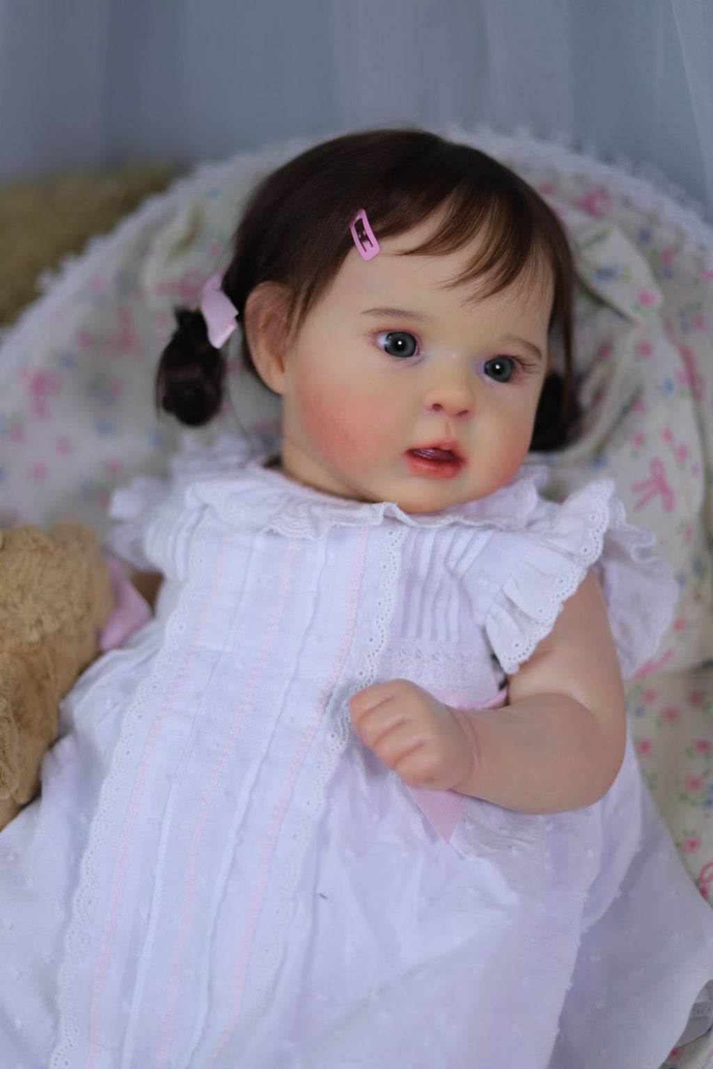 Reborn Baby Ward with hand-rooted mohair Real Photos in stock Artist Genesis Painted