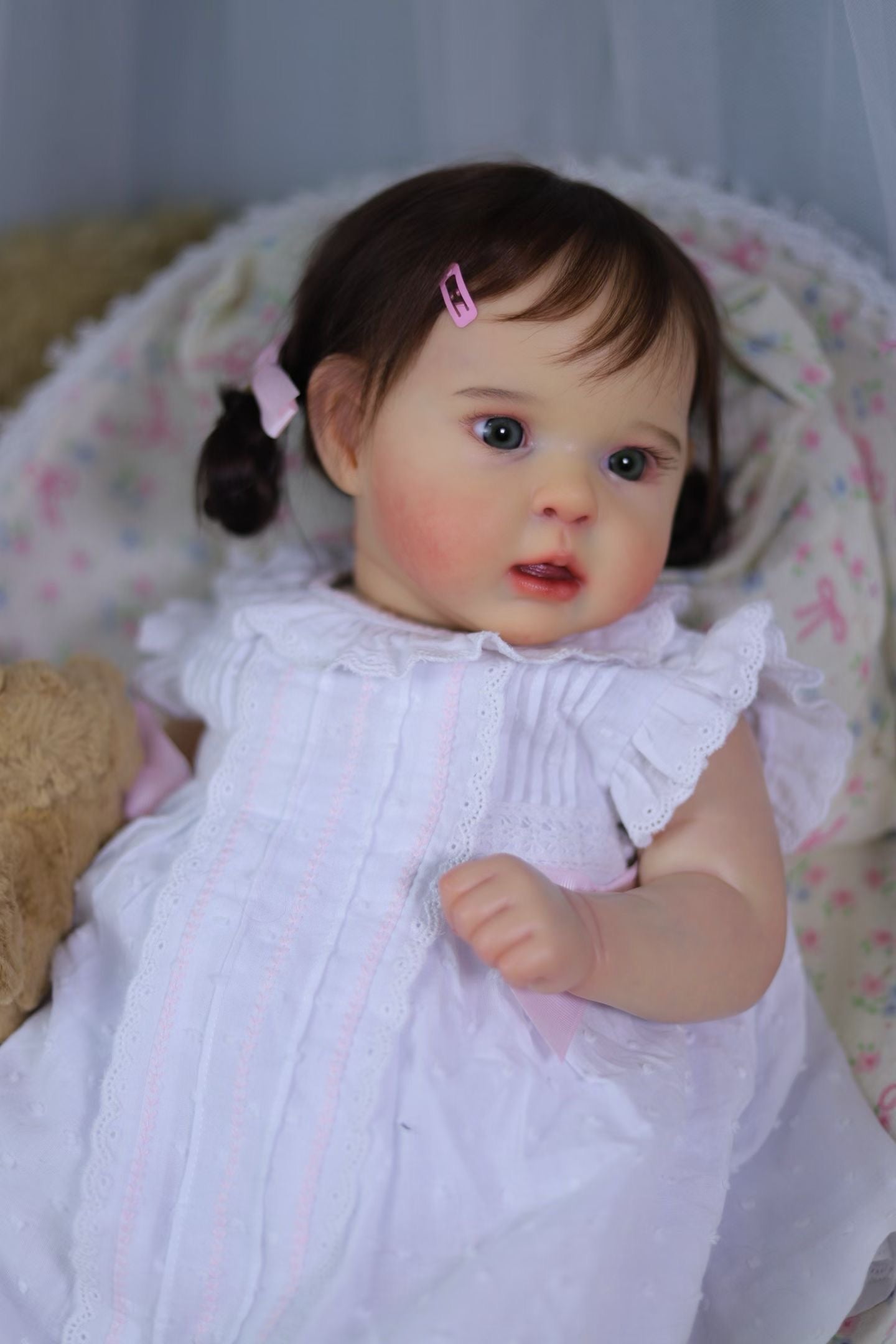 Reborn Baby Ward with hand-rooted mohair Real Photos in stock Artist Genesis Painted