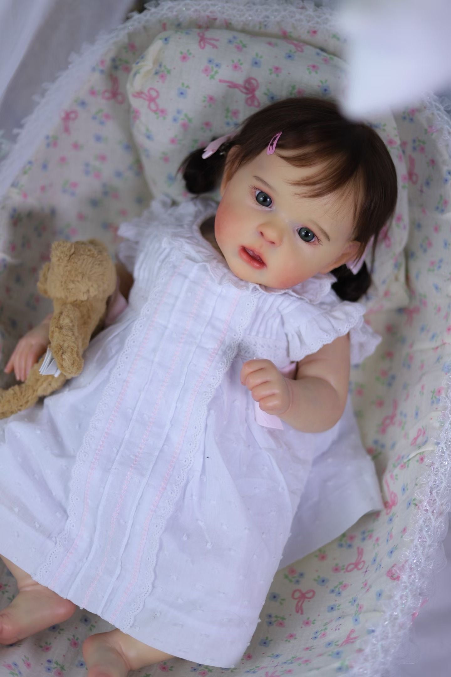Reborn Baby Ward with hand-rooted mohair Real Photos in stock Artist Genesis Painted