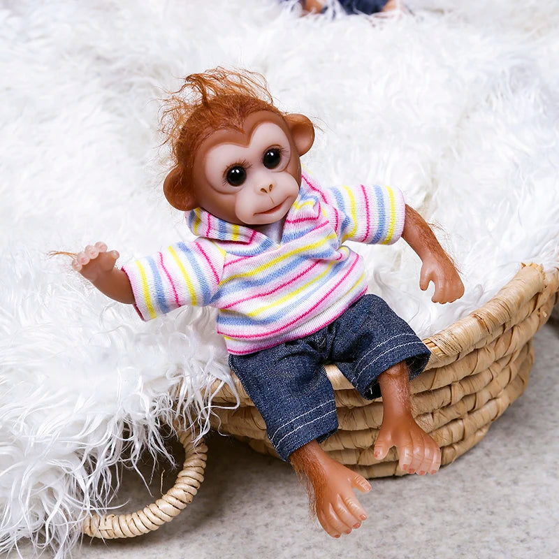 20CM mini monkey baby twin very soft flexible silicone reborn doll collecible art doll detailed hand made lifelike