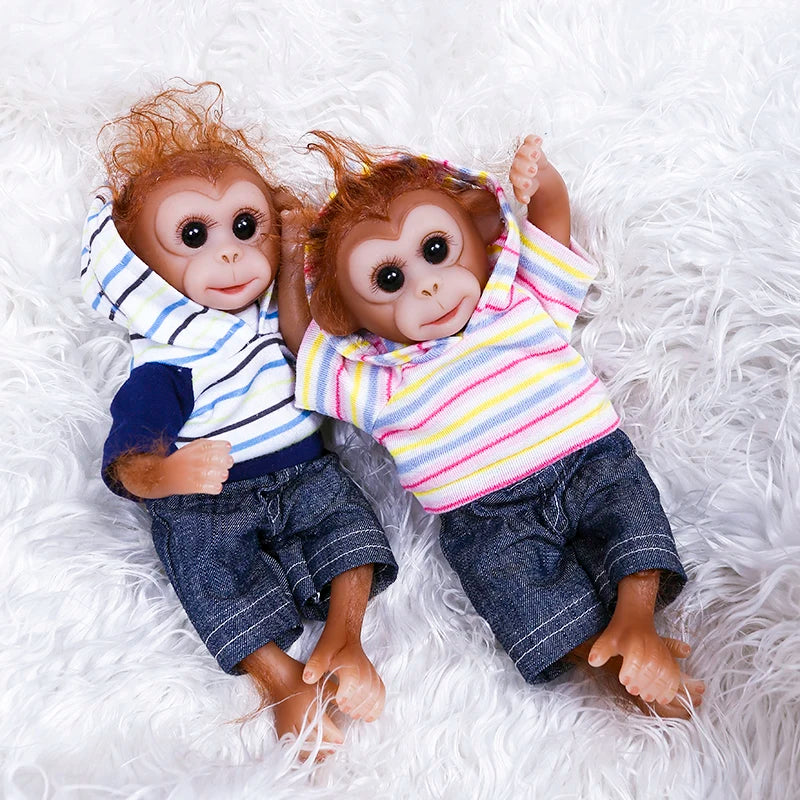20CM mini monkey baby twin very soft flexible silicone reborn doll collecible art doll detailed hand made lifelike
