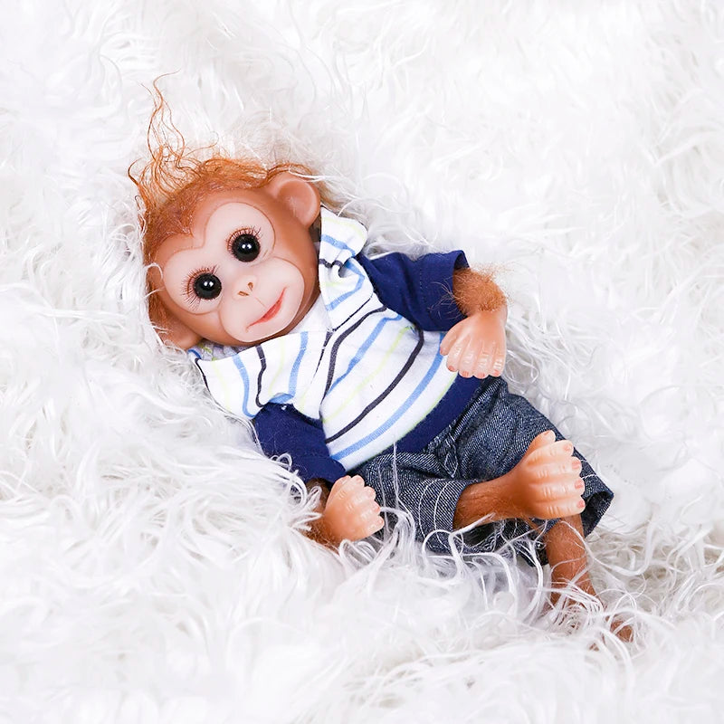 20CM mini monkey baby twin very soft flexible silicone reborn doll collecible art doll detailed hand made lifelike