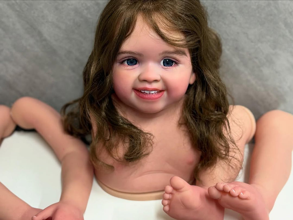 32 inch Reborn Baby Shanti With Hand-rooted hair painted by artist with connectors with cloth body