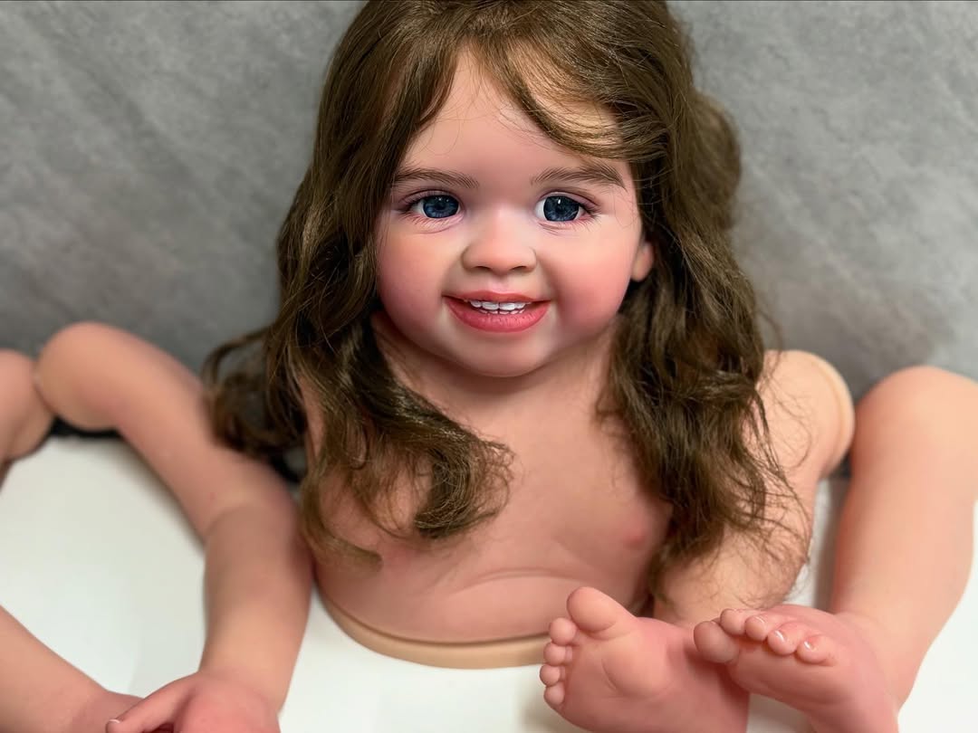 32 inch Reborn Baby Shanti With Hand-rooted hair painted by artist with connectors with cloth body