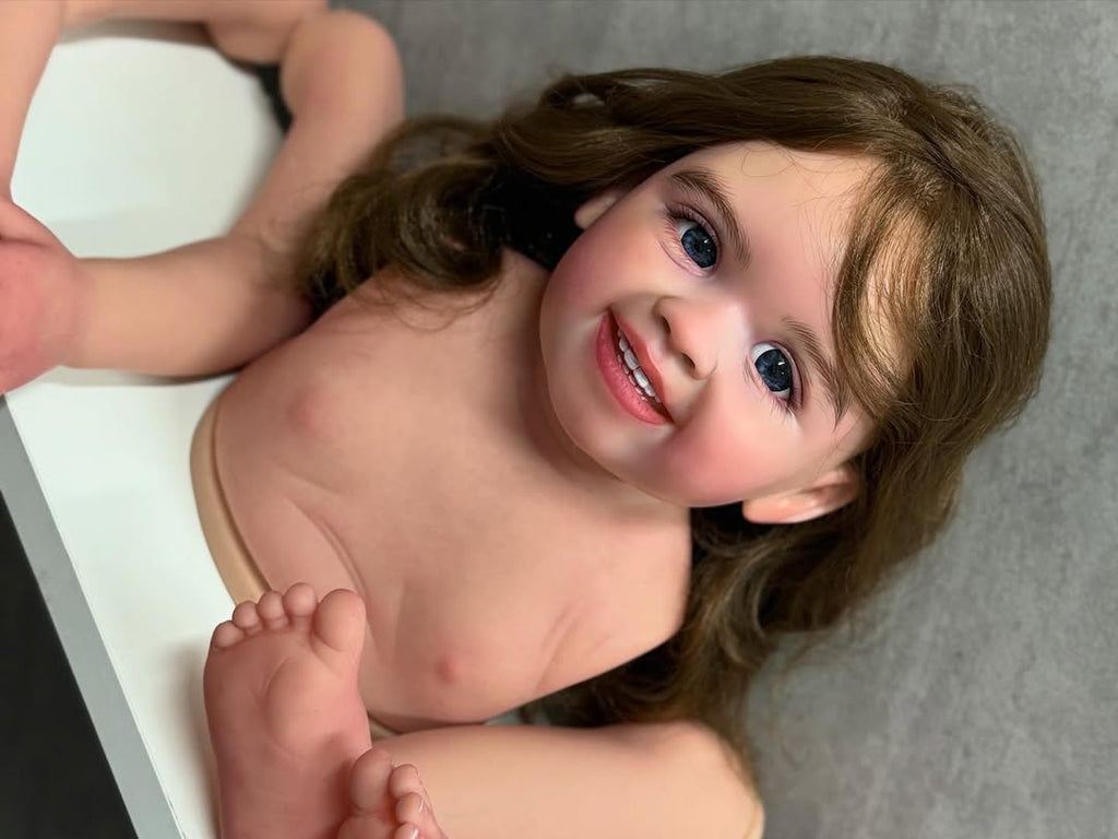 32 inch Reborn Baby Shanti With Hand-rooted hair painted by artist with connectors with cloth body