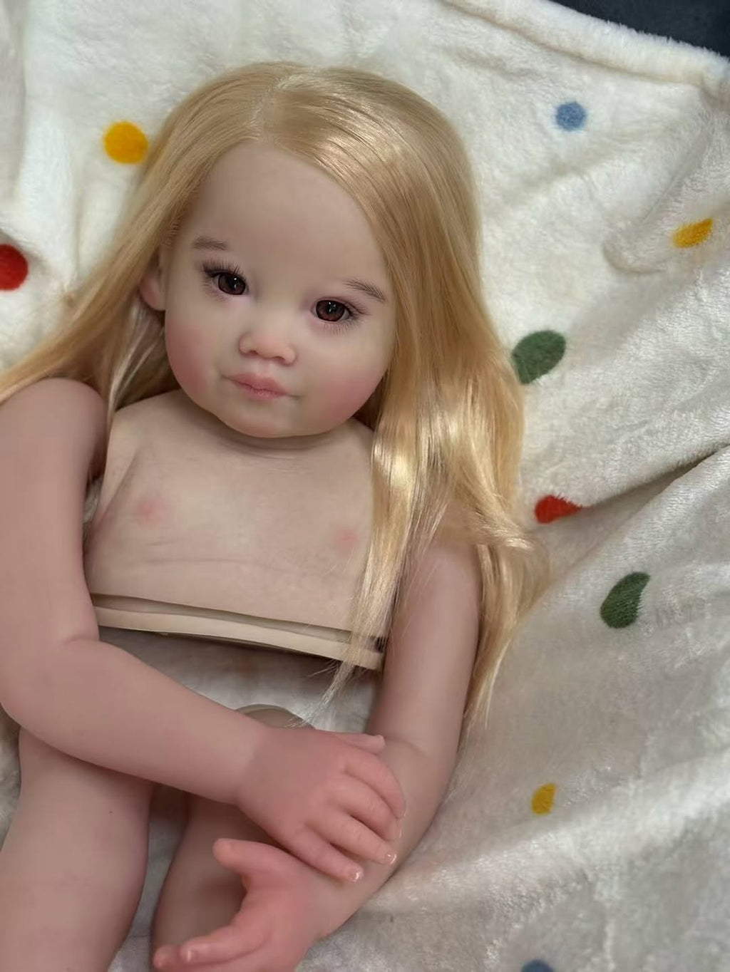 Custom Made Artist Painted 32inch Reborn Baby Leonie With Hand-Rooted Hair with connectors with cloth body