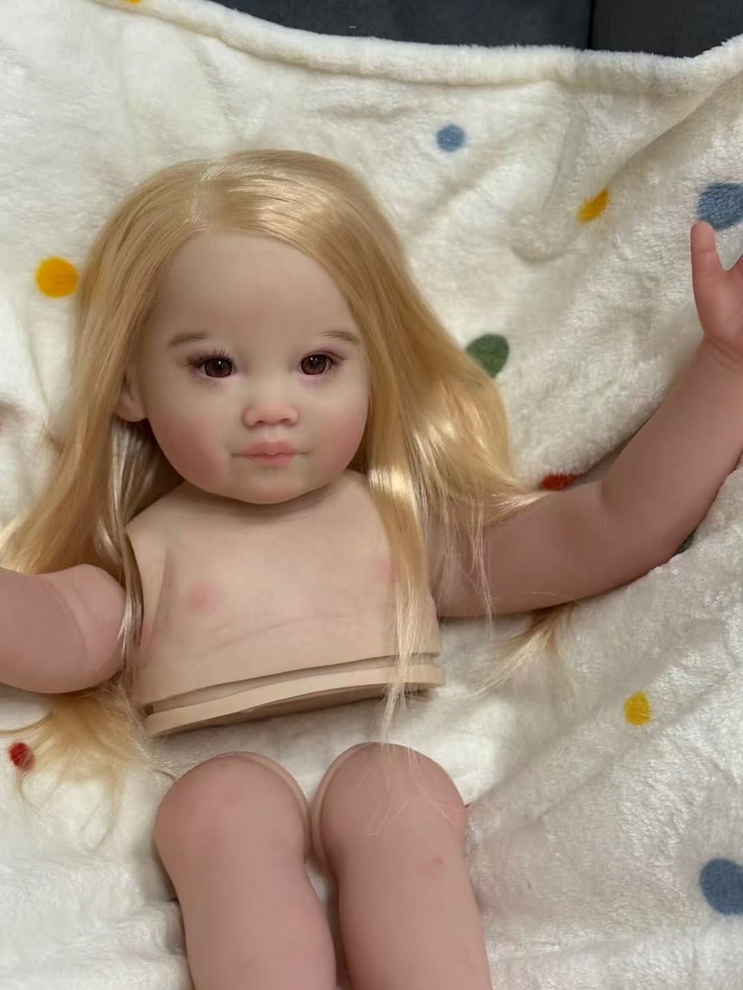 Custom Made Artist Painted 32inch Reborn Baby Leonie With Hand-Rooted Hair with connectors with cloth body