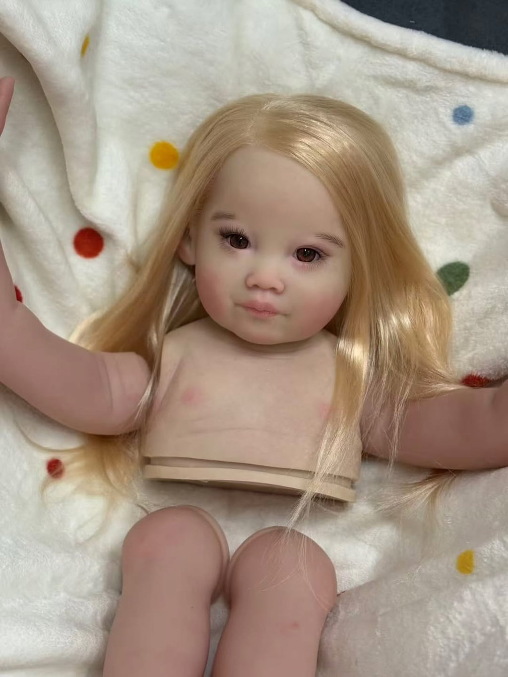 Custom Made Artist Painted 32inch Reborn Baby Leonie With Hand-Rooted Hair with connectors with cloth body