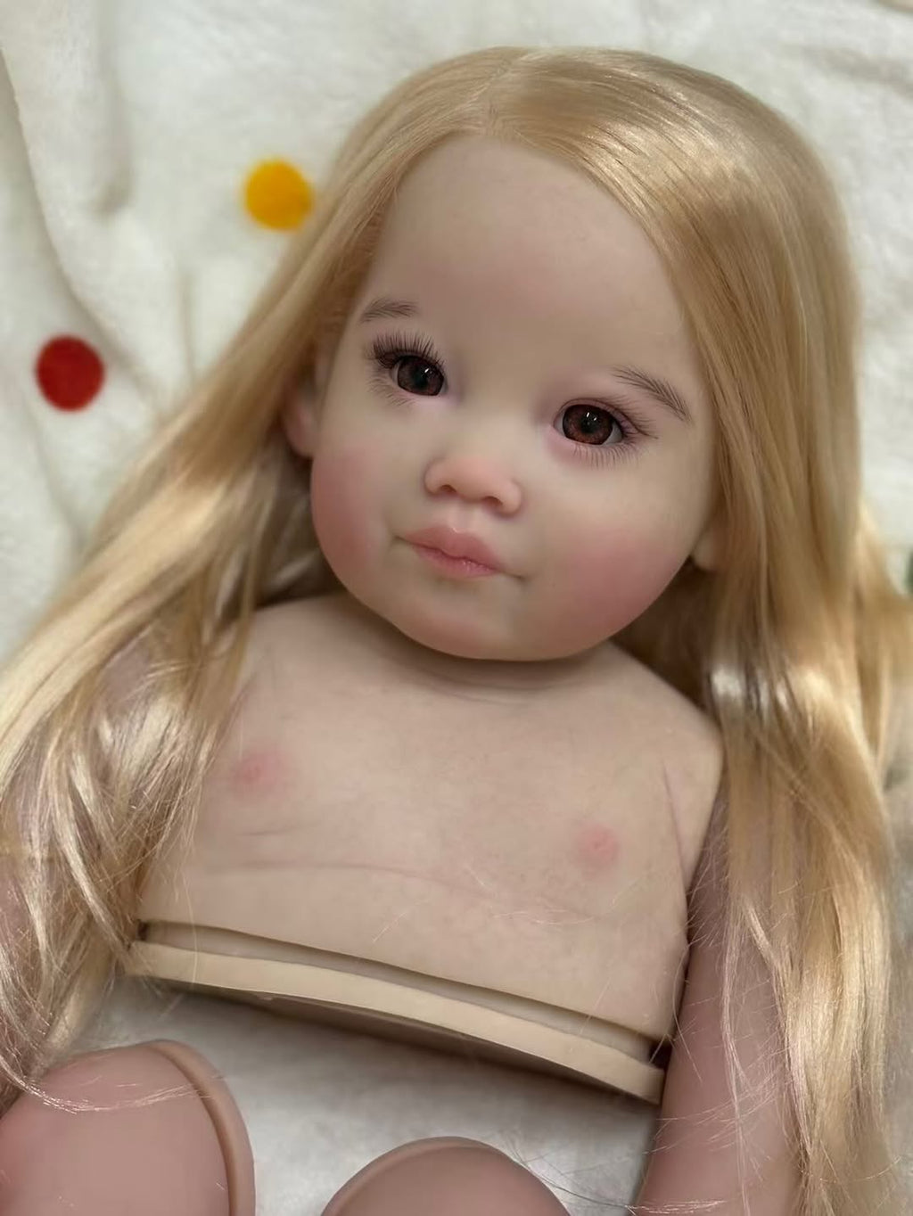 Custom Made Artist Painted 32inch Reborn Baby Leonie With Hand-Rooted Hair with connectors with cloth body