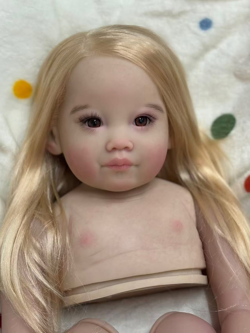 Custom Made Artist Painted 32inch Reborn Baby Leonie With Hand-Rooted Hair with connectors with cloth body