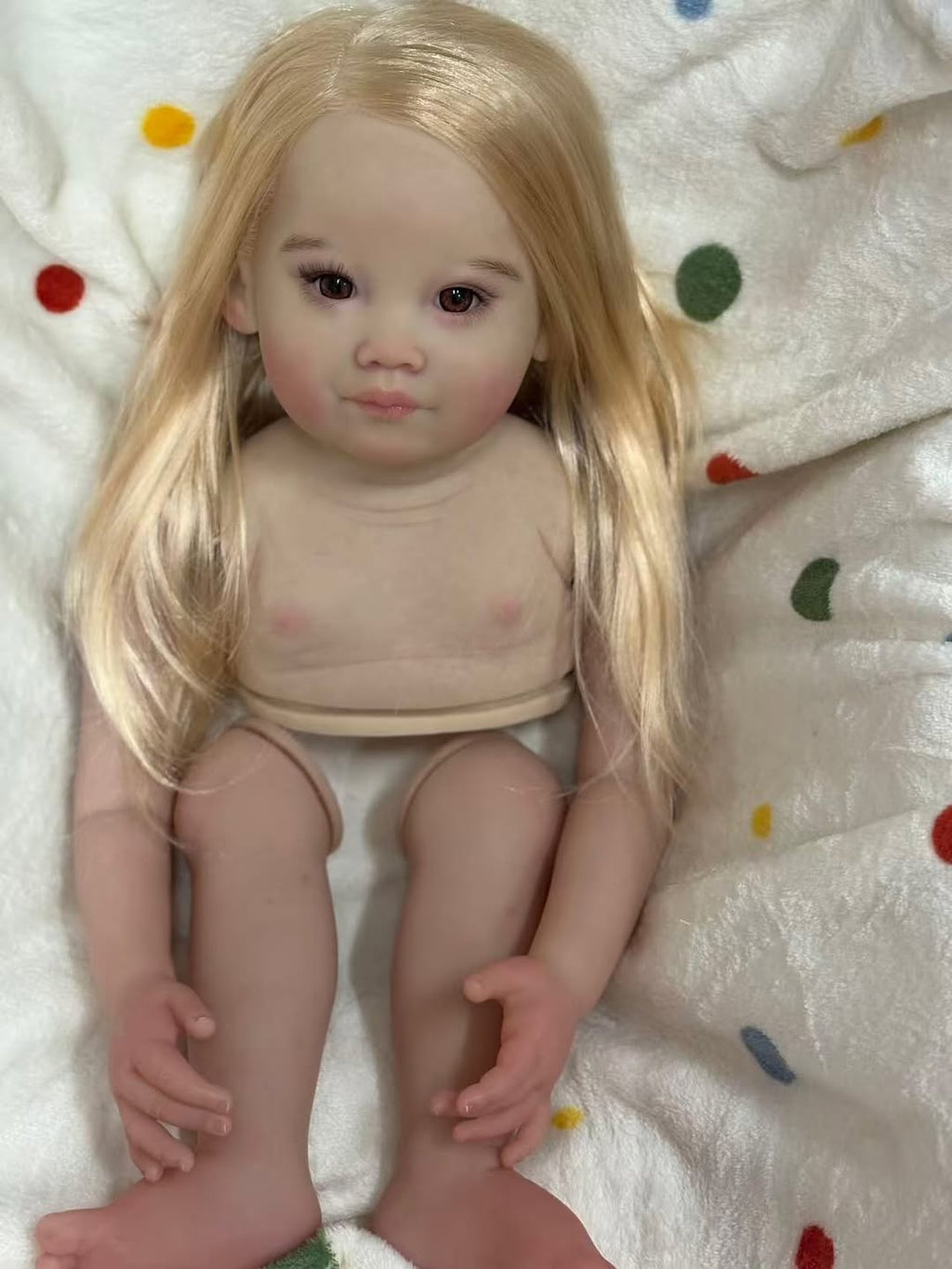 Custom Made Artist Painted 32inch Reborn Baby Leonie With Hand-Rooted Hair with connectors with cloth body