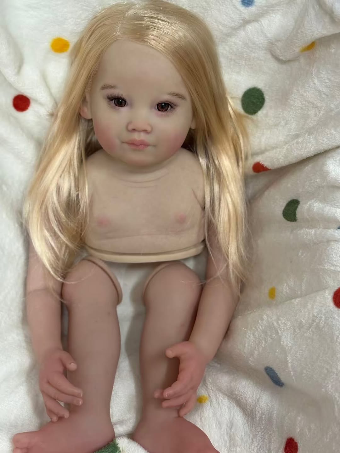 Custom Made Artist Painted 32inch Reborn Baby Leonie With Hand-Rooted Hair with connectors with cloth body