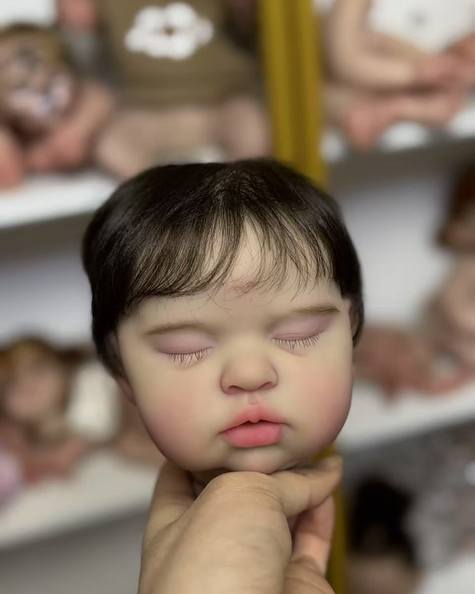 Boneca Reborn personalizada pintada de 19 polegadas Teddy com cabelo enraizado à mão e corpo de pano