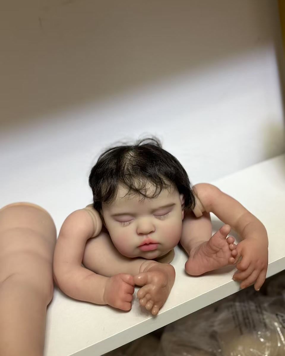 Artist Painted 19inch Custom made Reborn Baby Teddy with hand-rooted Hair with Cloth body