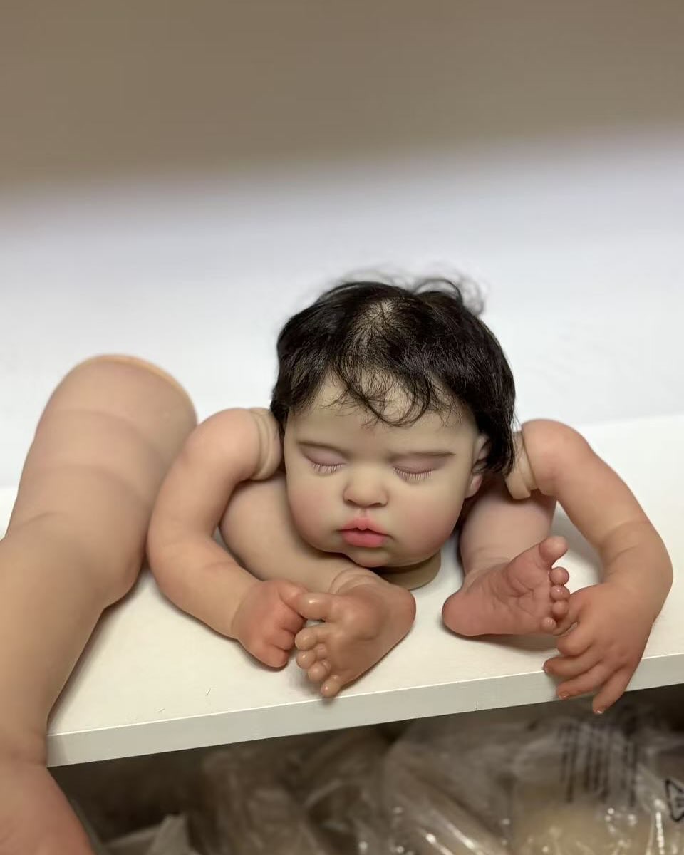 Artist Painted 19inch Custom made Reborn Baby Teddy with hand-rooted Hair with Cloth body