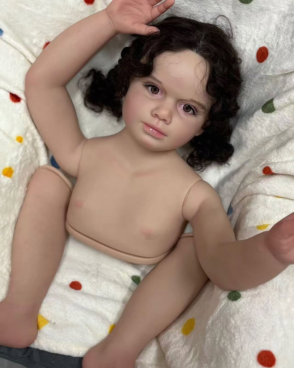 Custom Made Reborn Baby Gabriella With Hand-Rooted Hair Painted Kit With Cloth body /connectors