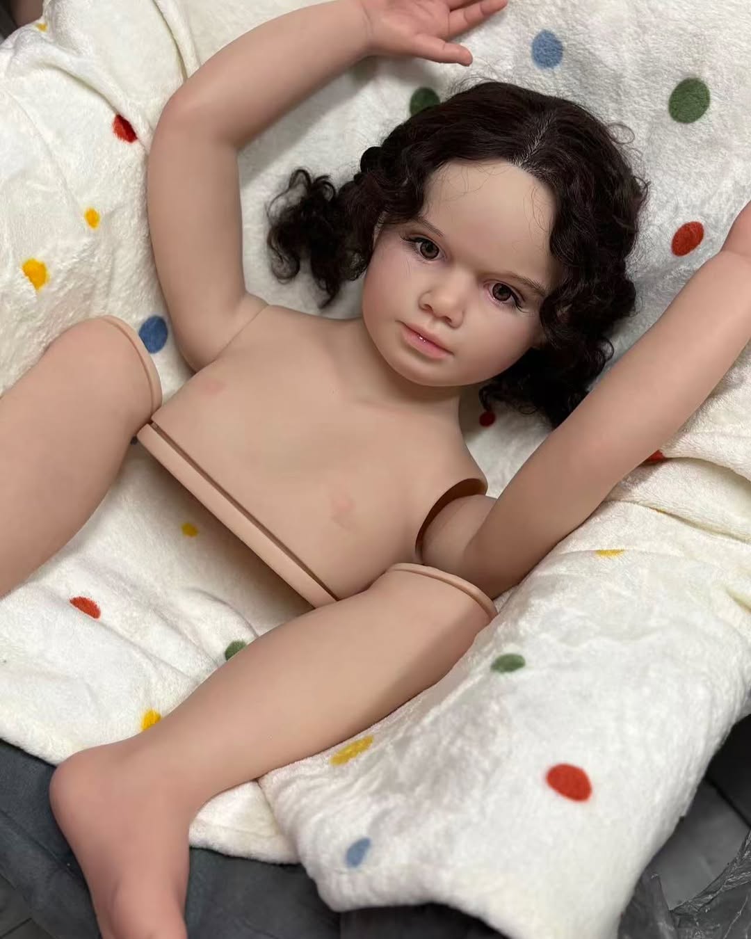 Custom Made Reborn Baby Gabriella With Hand-Rooted Hair Painted Kit With Cloth body /connectors