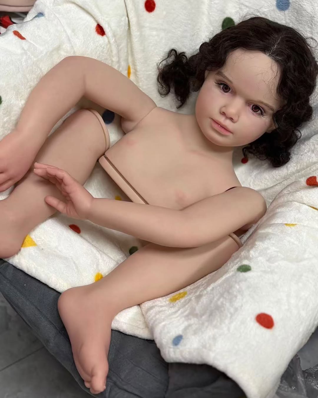 Custom Made Reborn Baby Gabriella With Hand-Rooted Hair Painted Kit With Cloth body /connectors