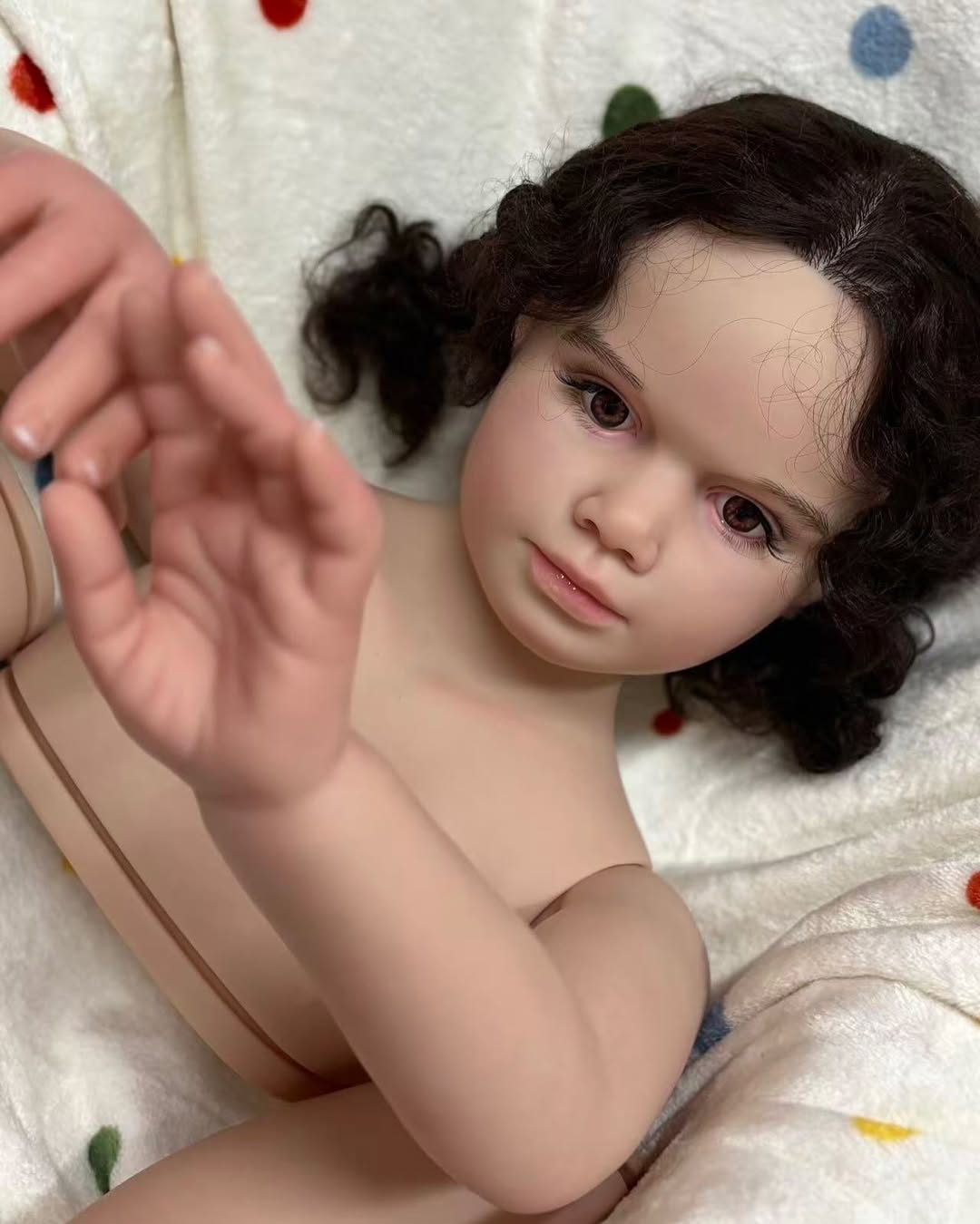 Custom Made Reborn Baby Gabriella With Hand-Rooted Hair Painted Kit With Cloth body /connectors