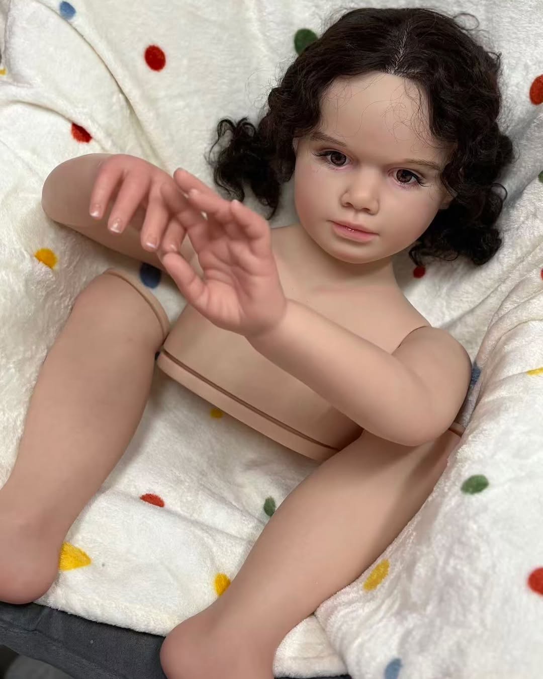 Custom Made Reborn Baby Gabriella With Hand-Rooted Hair Painted Kit With Cloth body /connectors