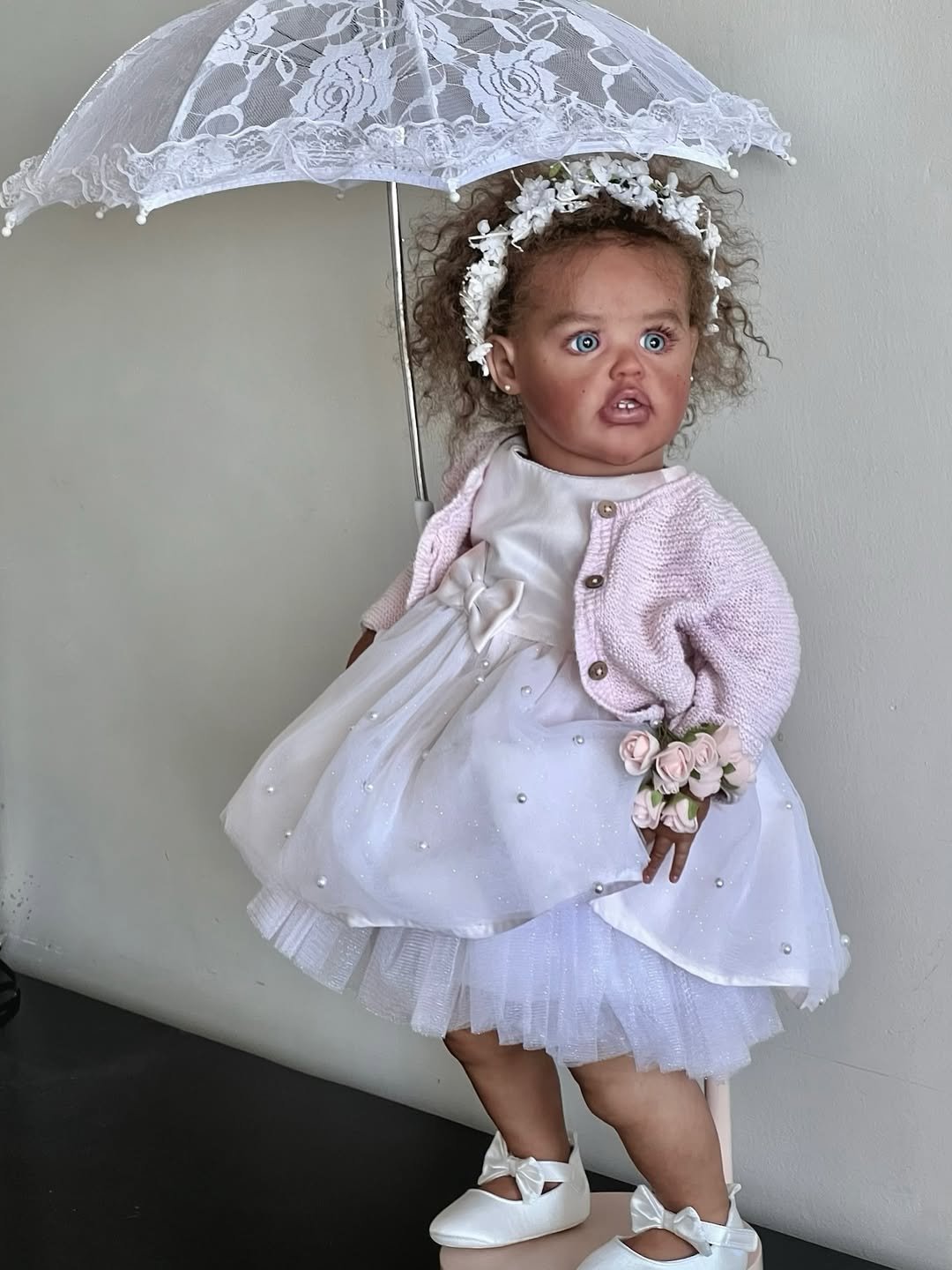Custom Made Reborn Doll Ariel With Hand-Rooted Hair Dark Skin Already Finished Doll