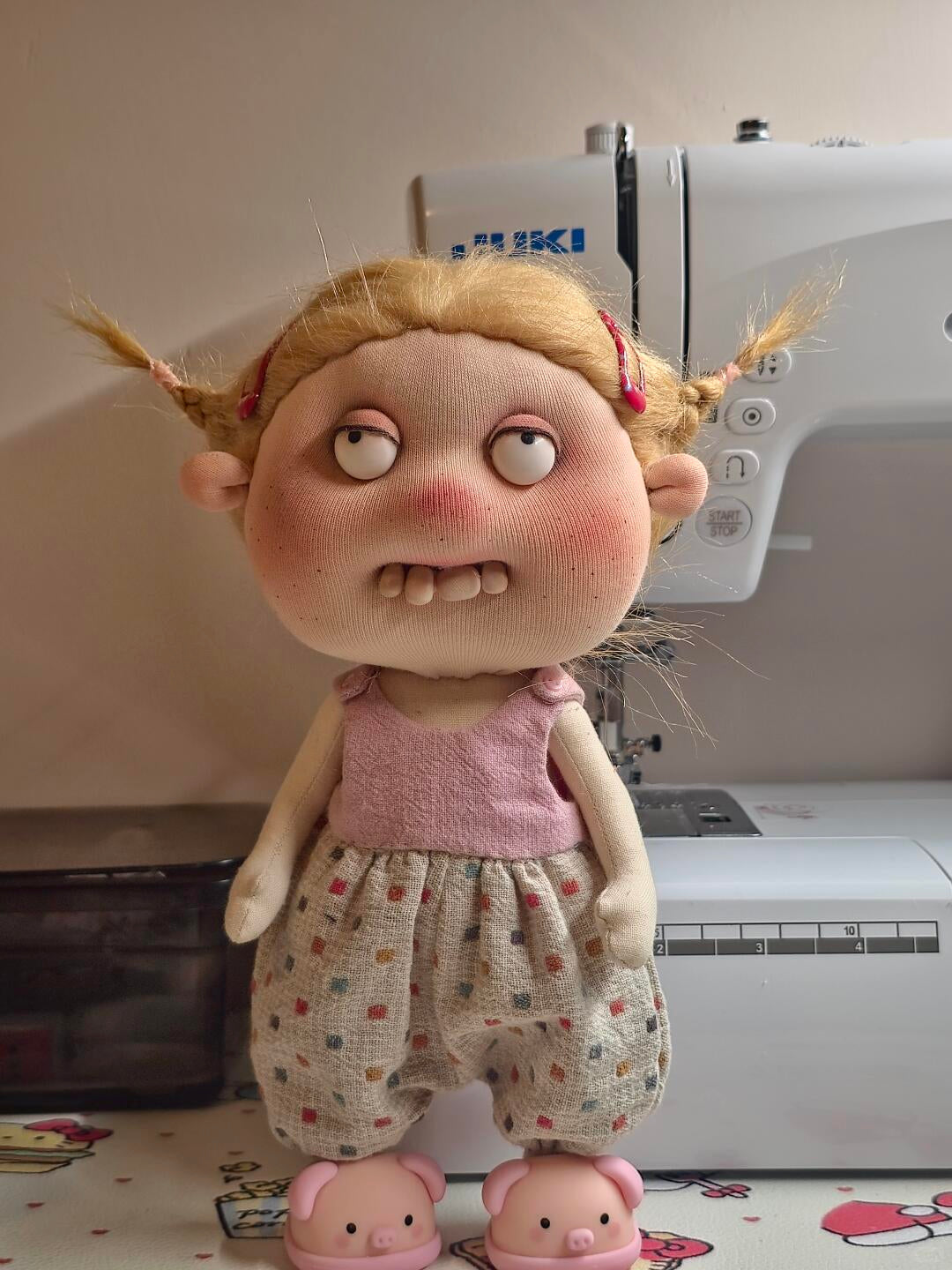 Handmade DIY Doll with Piggy Slippers