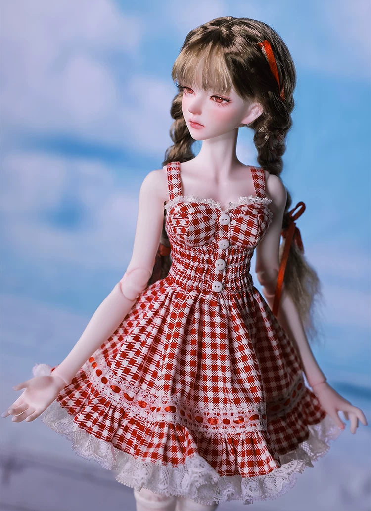 1/4 BJD Doll Carmen - Gingham Lace Dress & Ball-Jointed Doll Full Set