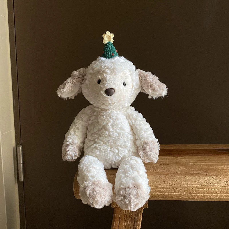 Cute Rainbow Party Sheep Plush | Soft Stuffed Animal with Handmade Rainbow Hat | 19cm & 35cm Sizes