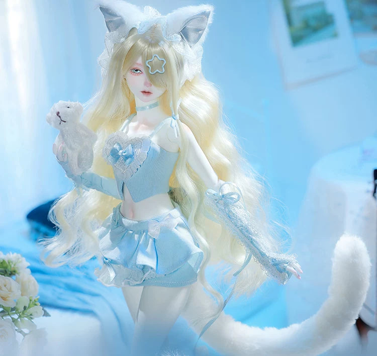 1/4 BJD Doll Leng Leng Cat | SD Ball-Jointed Doll with Y2K Cat Ear Headpiece | Collectible Art Toy