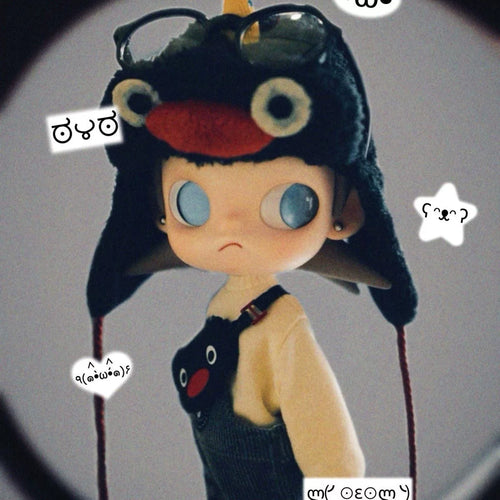 1/8 Scale Doll Outfit - Penguin Hat Set with Overalls & Glasses