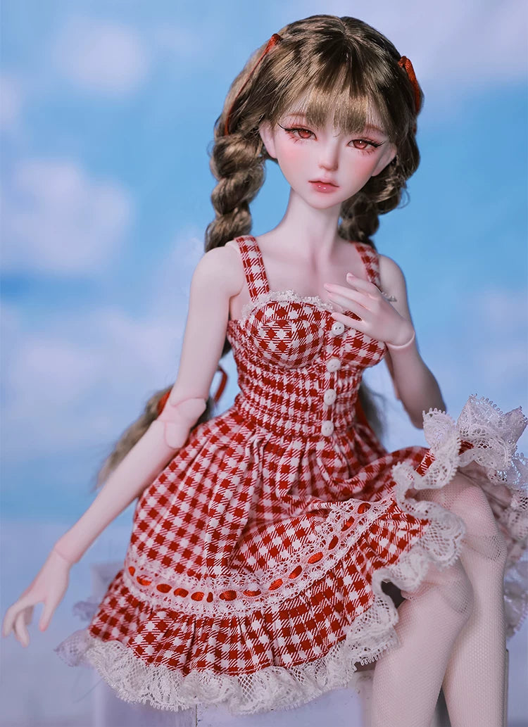 1/4 BJD Doll Carmen - Gingham Lace Dress & Ball-Jointed Doll Full Set