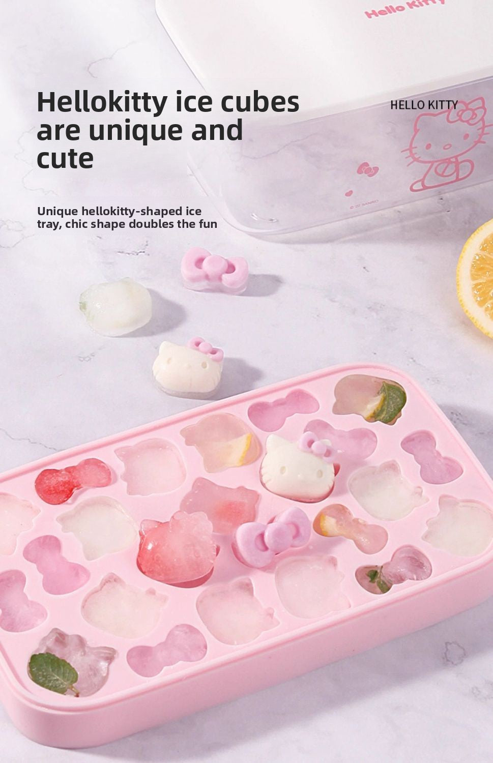 Vesta Hello Kitty Silicone Ice Cube Tray Set - Easy Release Mold with Storage Bin & Lid