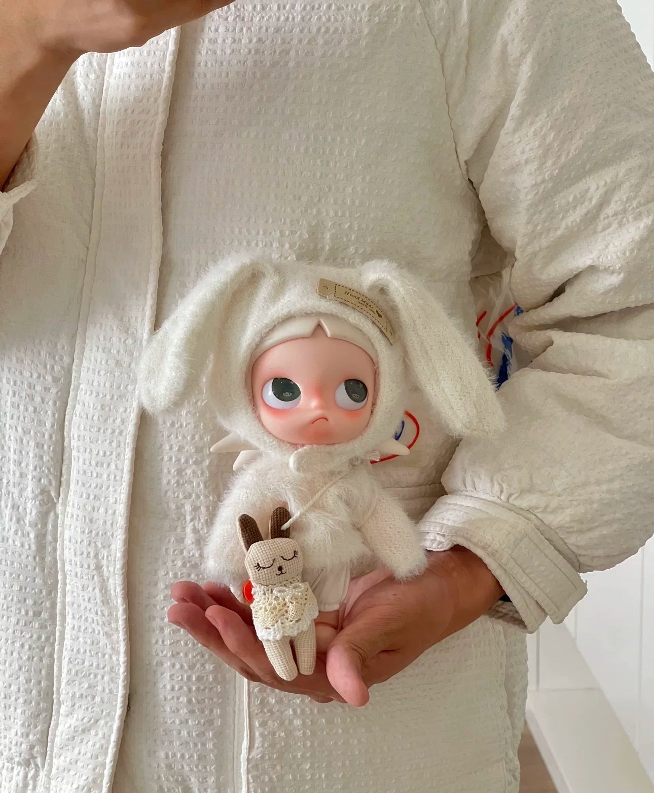 1/8 Scale Doll Outfit - Winter Creamy Knit Sweater Set with Bunny Hat & Plush Accessory