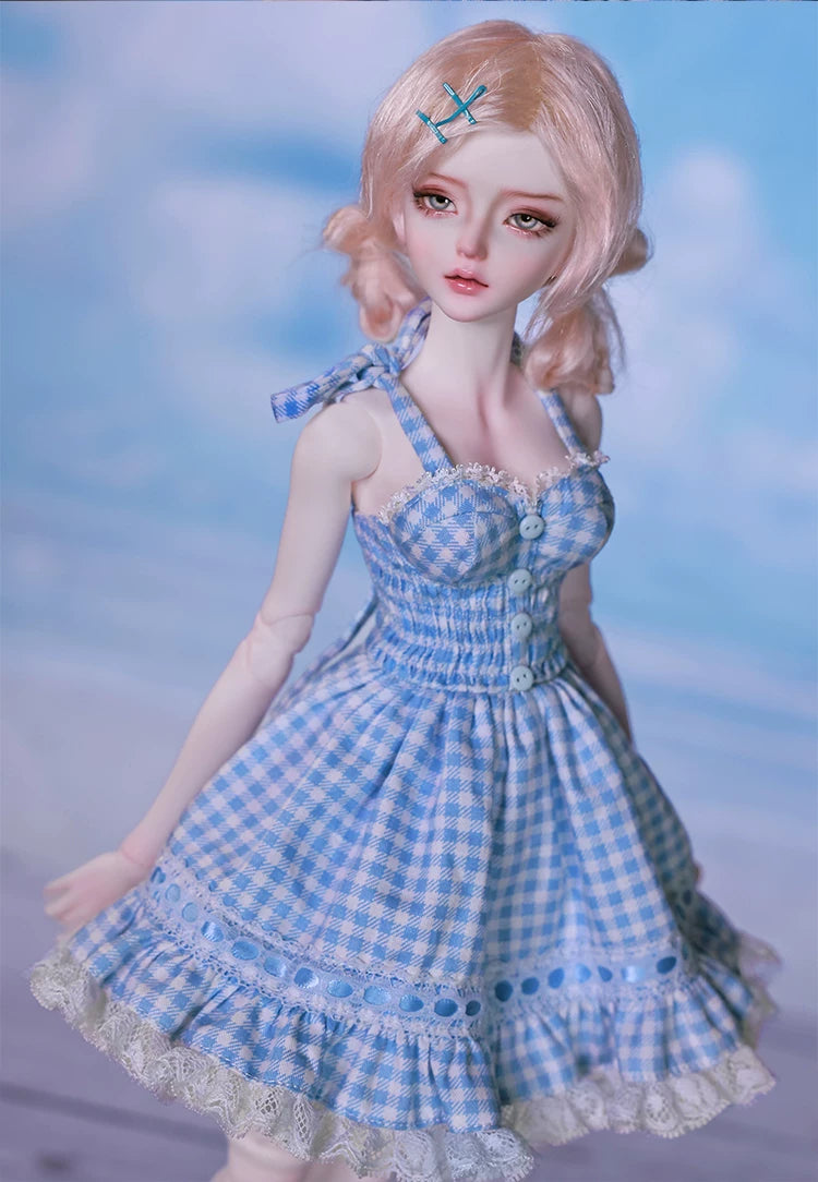 1/4 BJD Doll Carmen - Gingham Lace Dress & Ball-Jointed Doll Full Set