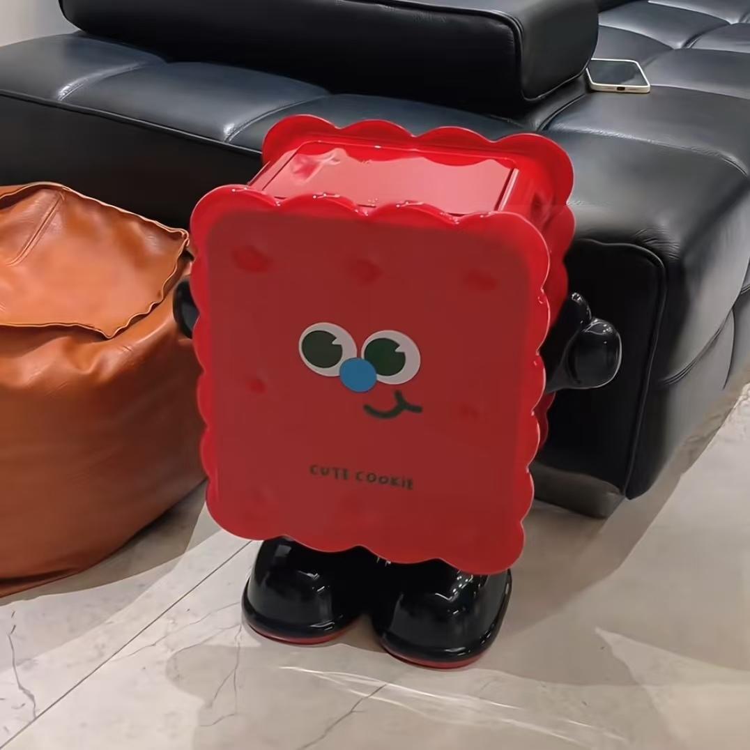 Vesta Cute Cookie Character Trash Can - Rolling Press-Top Waste Bin for Kitchen, Living Room & Office