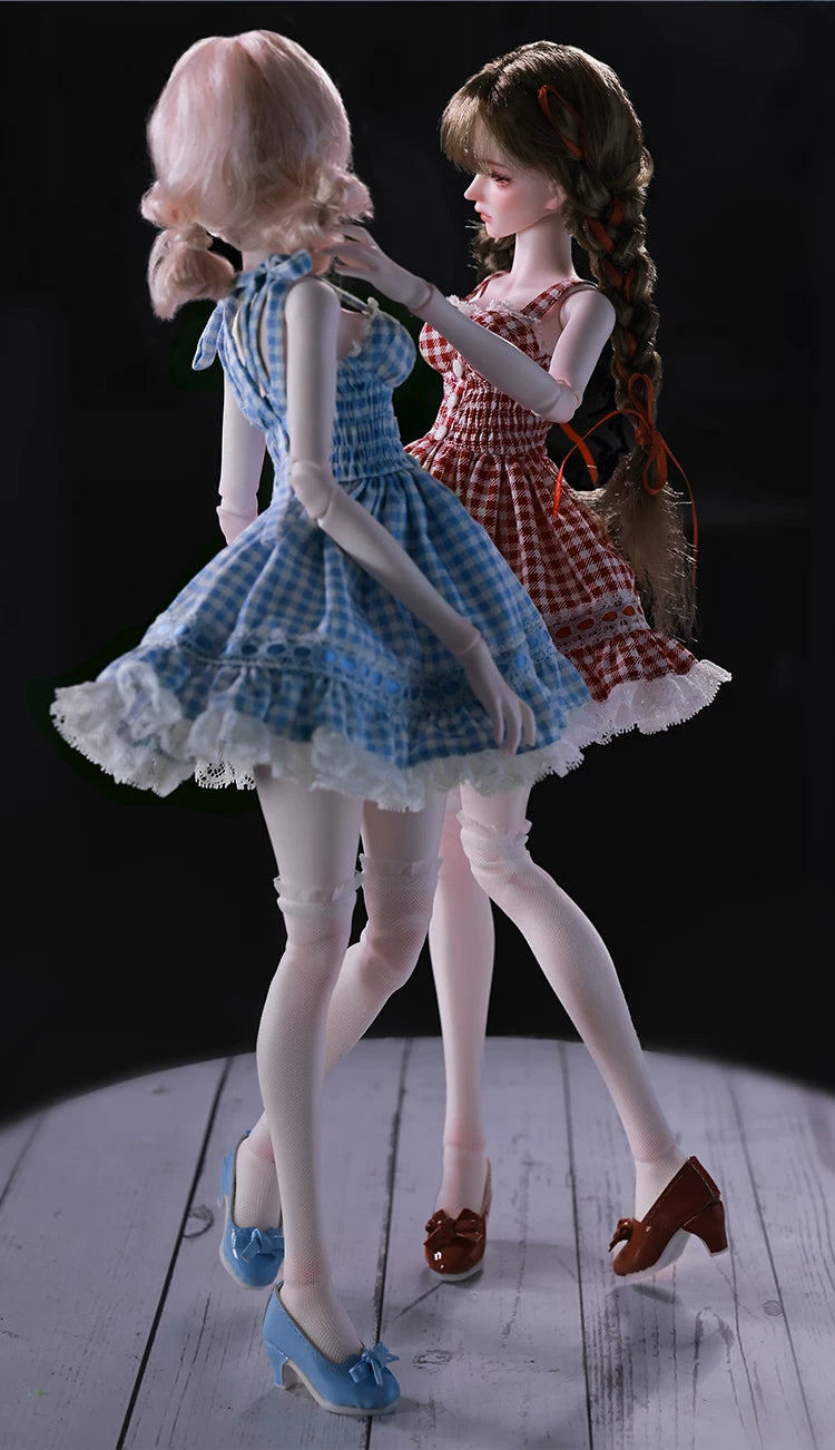 1/4 BJD Doll Carmen - Gingham Lace Dress & Ball-Jointed Doll Full Set