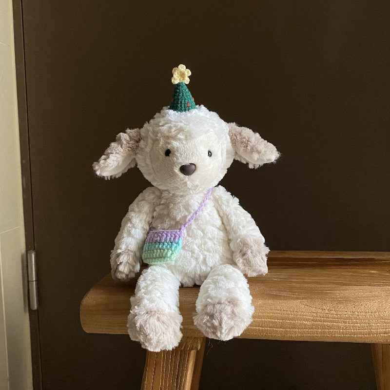 Cute Rainbow Party Sheep Plush | Soft Stuffed Animal with Handmade Rainbow Hat | 19cm & 35cm Sizes