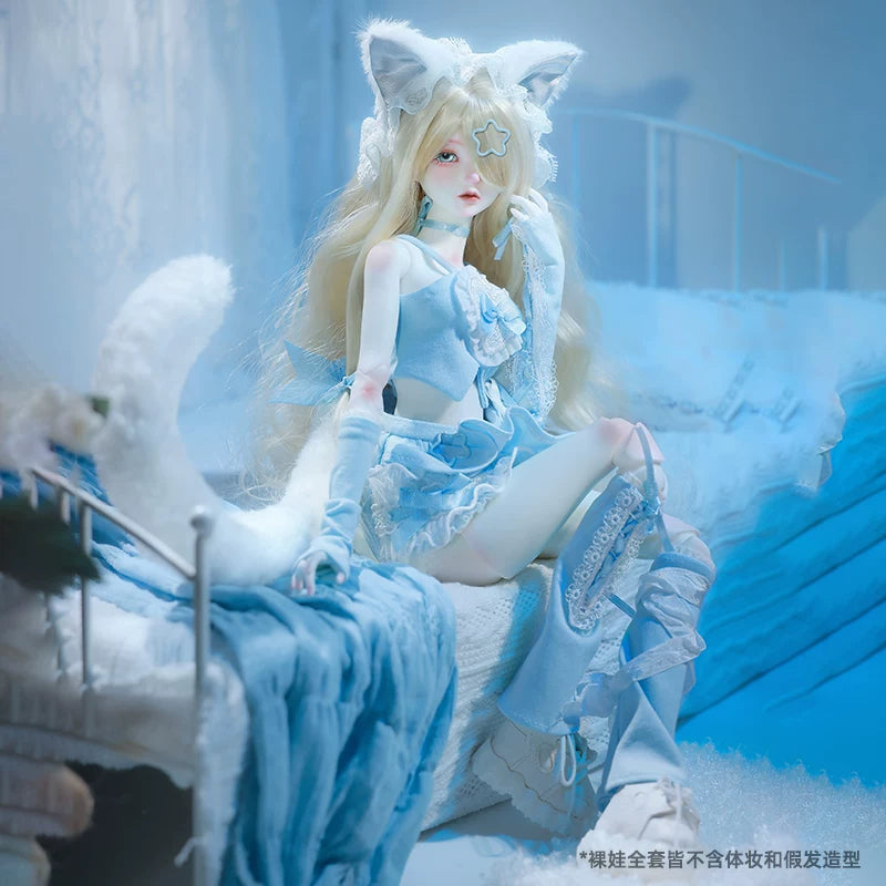 1/4 BJD Doll Leng Leng Cat | SD Ball-Jointed Doll with Y2K Cat Ear Headpiece | Collectible Art Toy